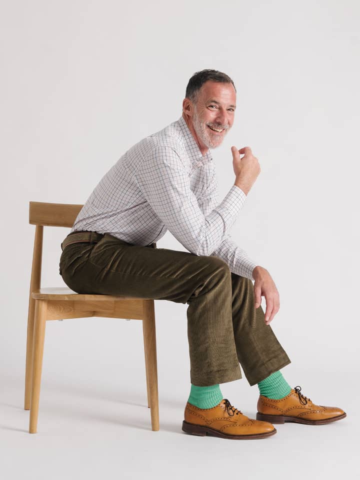 Men's Moss Green Corduroy Pants On Model