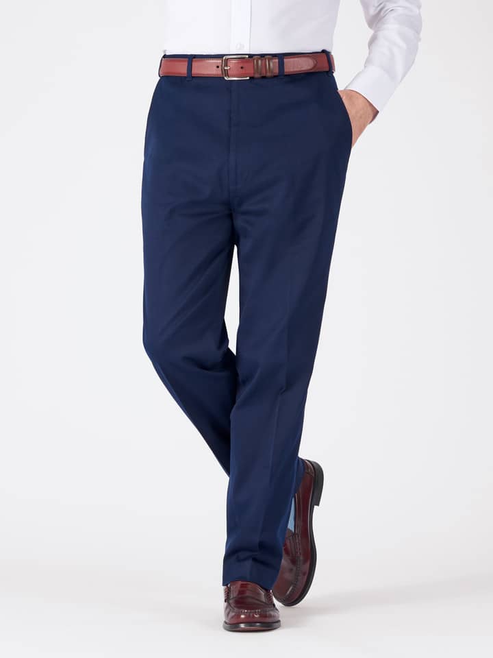 Men's Navy Blue Cotton & Silk Chino Pants
