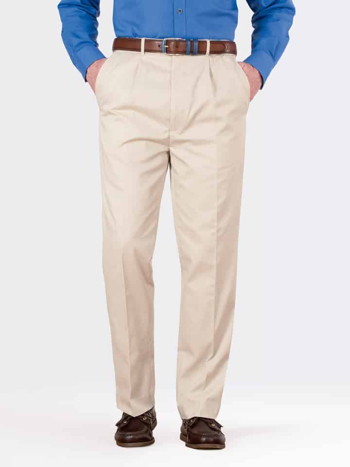 Image of Mens Stone White Pleated Chinos