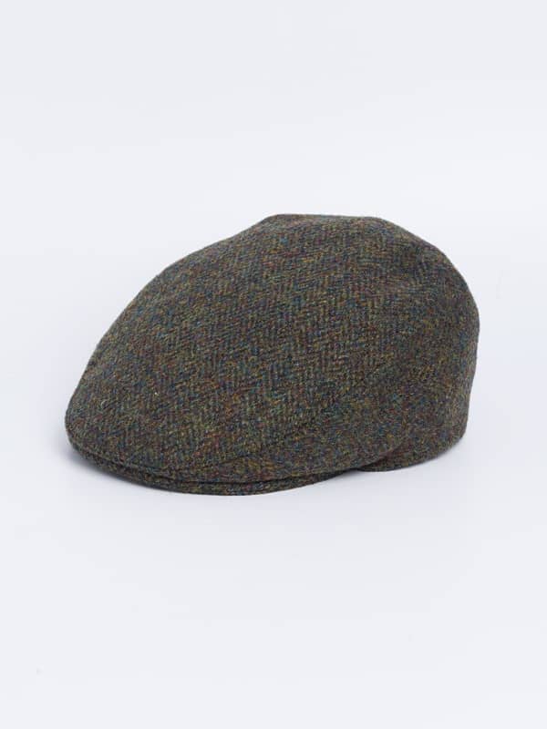 Green Harris Tweed Flat Top Cap