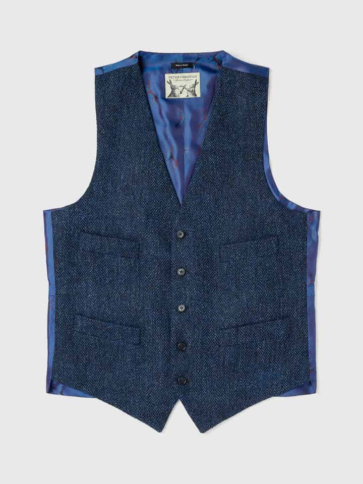 Men's Blue Herringbone Harris Tweed Vest