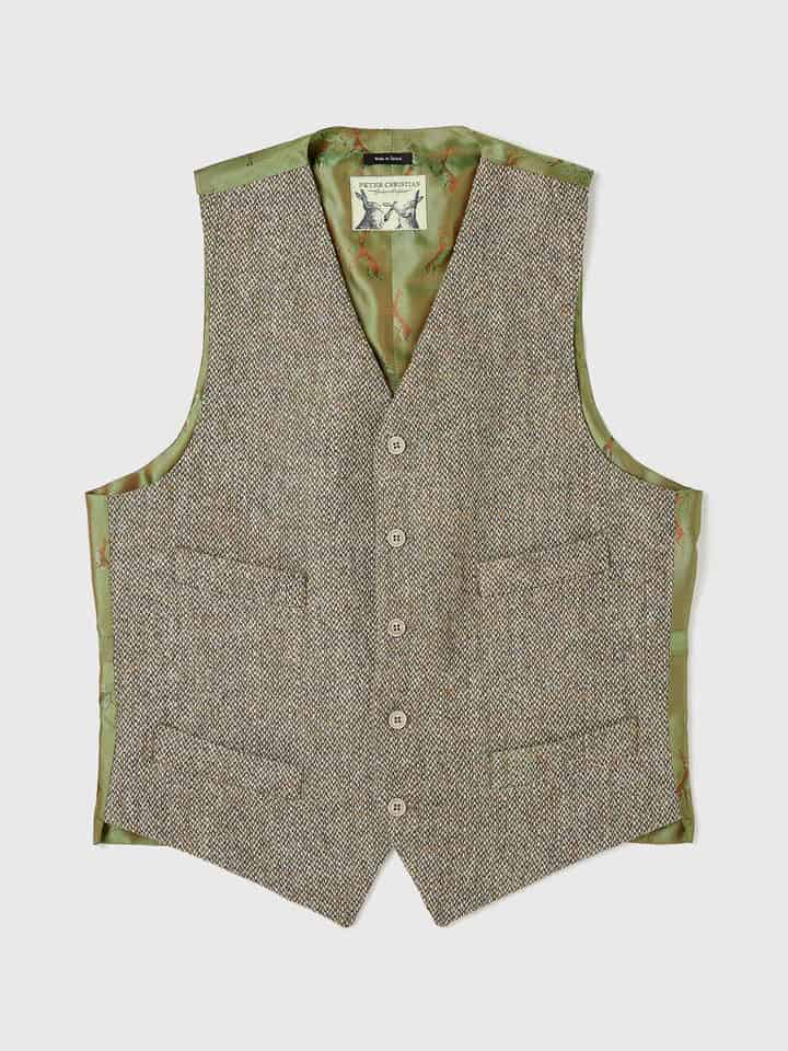 Men's Oat Cream Harris Tweed Wool Vest