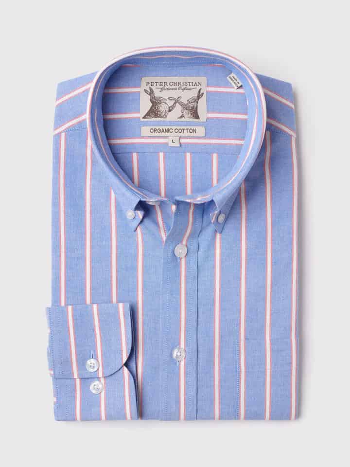 Men's Blue Red Stripe Cotton Shirt