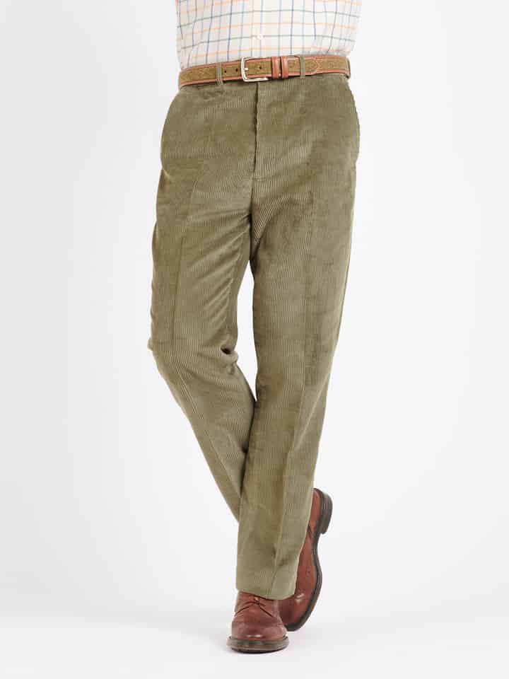 Men's Green Flat Front Corduroy Pants