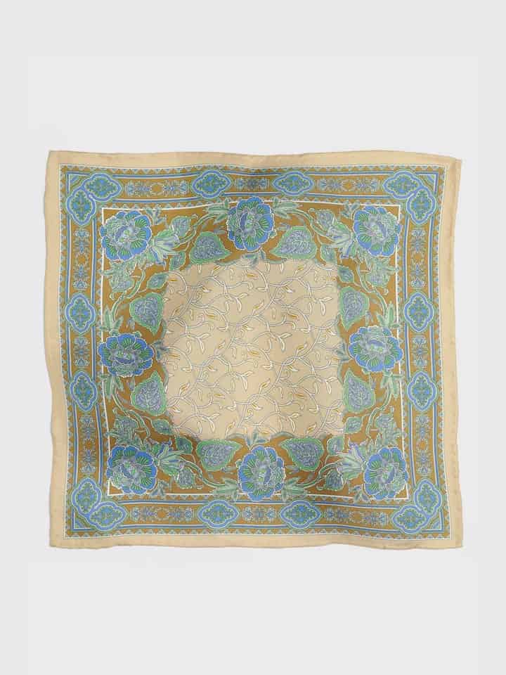 Men's Olive Green Floral Silk Pocket Square