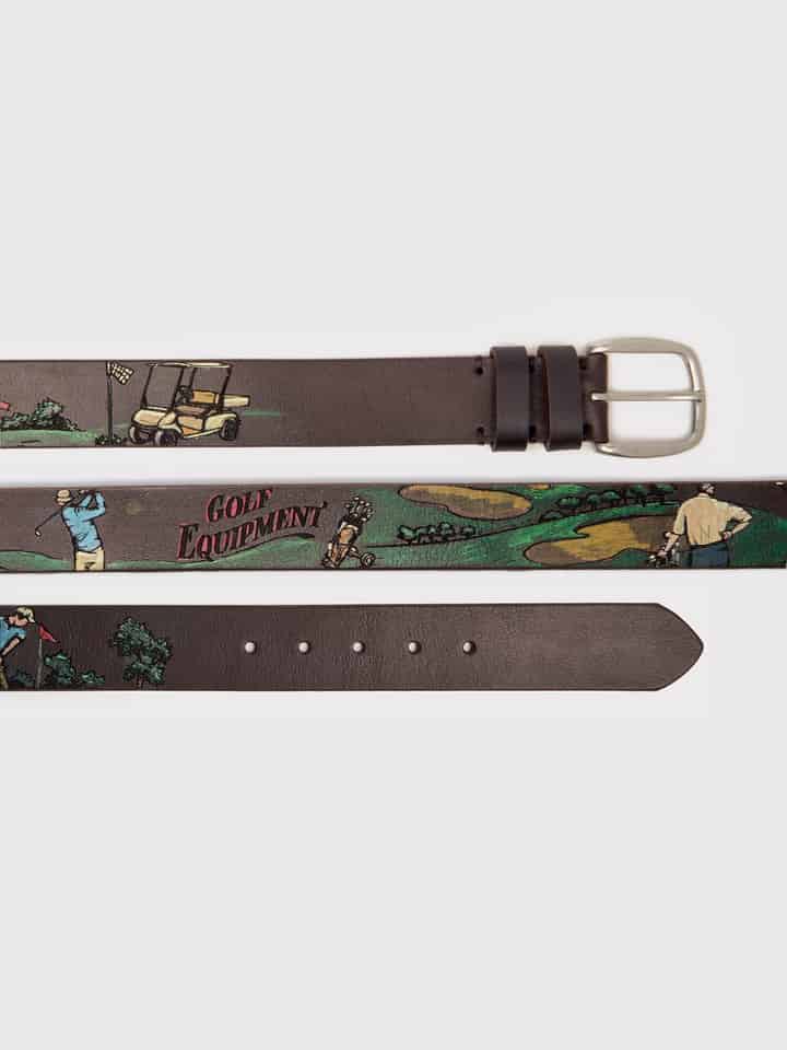 Golf Hand Painted and Stitched Leather Belt