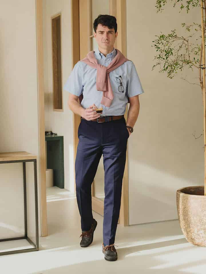 Men's Navy Blue Slim Fit Chino Pants On Model